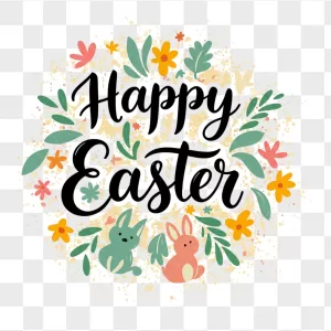 Black Script Easter Bunnies Floral Wreath