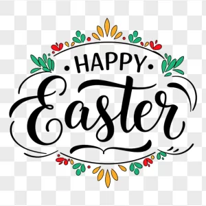 Happy Easter Black Calligraphy Floral Accents