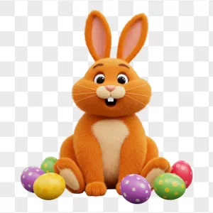 Fluffy Orange Bunny with Colorful Eggs