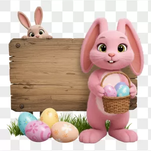 Fluffy Pink Bunny Easter Basket Sign