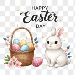 Watercolor White Bunny Wicker Basket Eggs