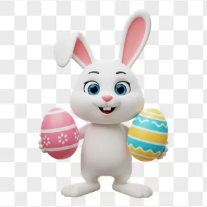 White 3D Bunny Holding Easter Eggs