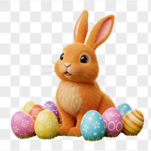 Fluffy Orange Bunny with Easter Eggs