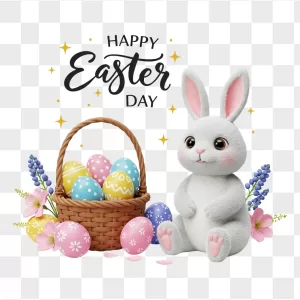 White Easter Bunny Wicker Egg Basket