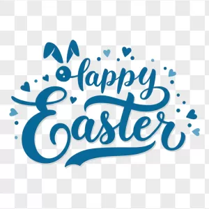 Blue Happy Easter Calligraphy Bunny Ears