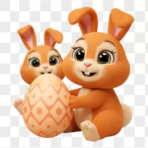 3D Orange Easter Bunnies Holding Egg