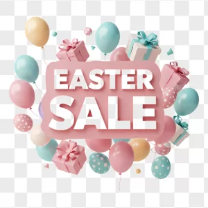 Easter Sale Sign Pastel Balloons Gifts