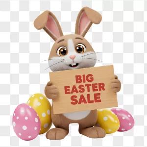 3D Brown Easter Bunny Sale Signboard