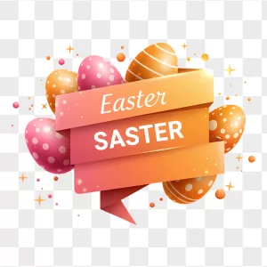 Easter Eggs Coral Orange Ribbon Banner