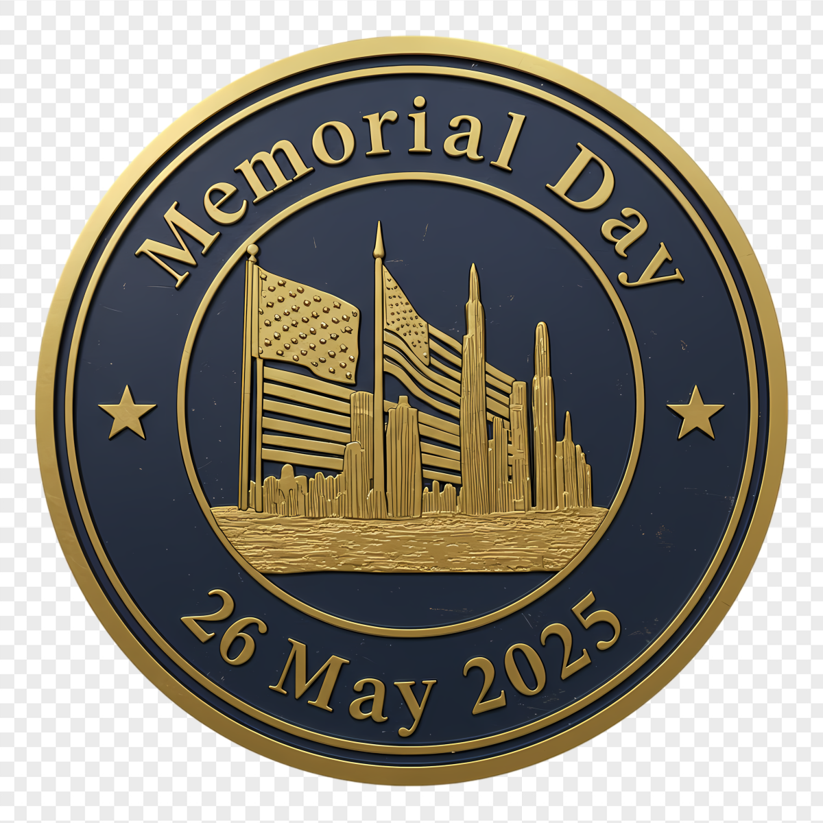 Memorial Day Gold Coin Flags Skyline - International Holidays & Celebrations PNG, transparent background, high resolution
