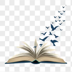 Open Book Navy Blue Bird Silhouettes