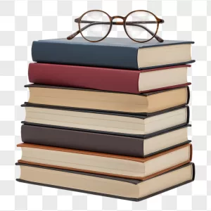 Round Brown Glasses on Stacked Hardcovers