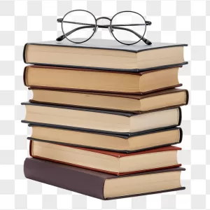 Round Black Glasses on Hardcover Books