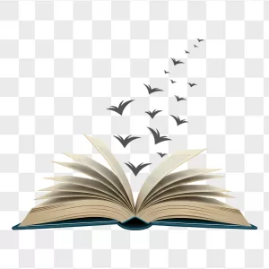 Open Teal Book Flying Bird Silhouettes