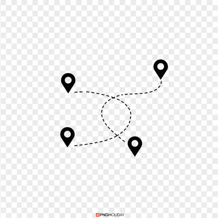 Black Location Pins with Route Path Illustration