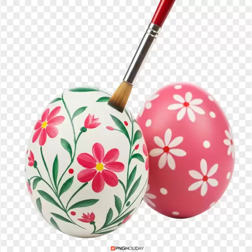 Hand-Painted Floral Easter Eggs PNG