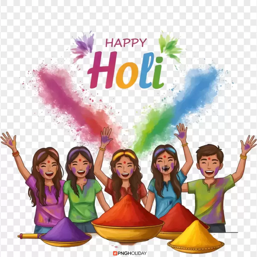Happy Holi Festival Celebration with Dancing People PNG