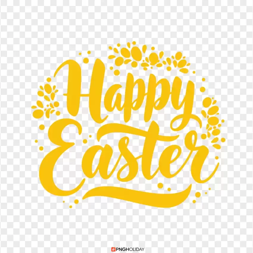 HD Yellow Happy Easter Calligraphy PNG
