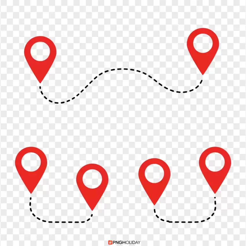 Multiple Red Pins with Route Clipart