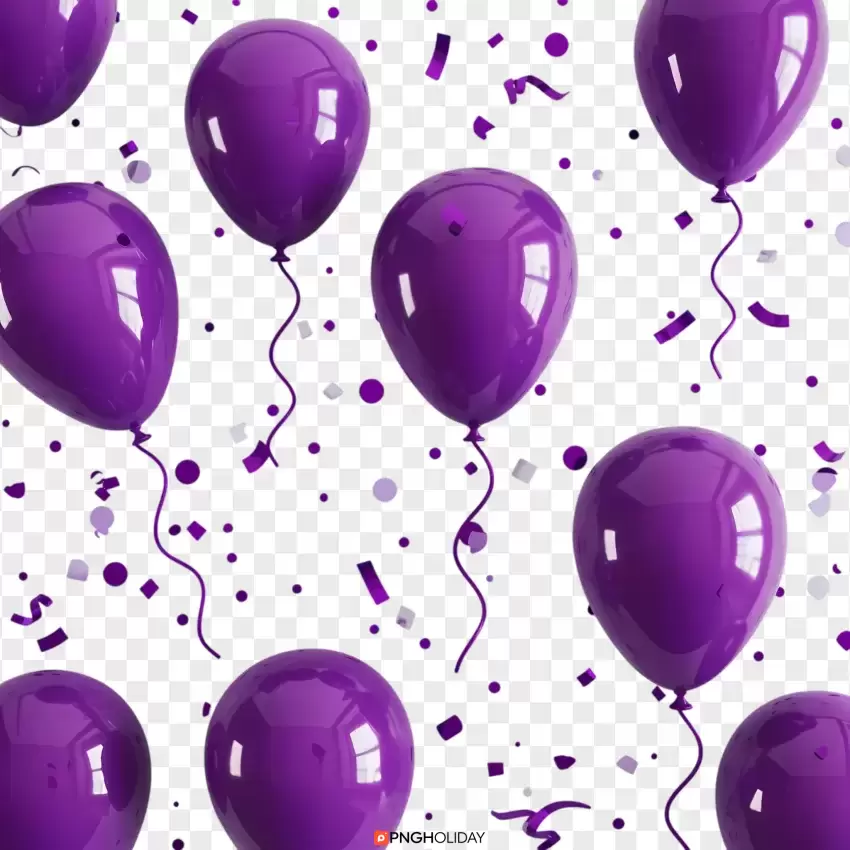 Purple Balloon Background with Confetti PNG