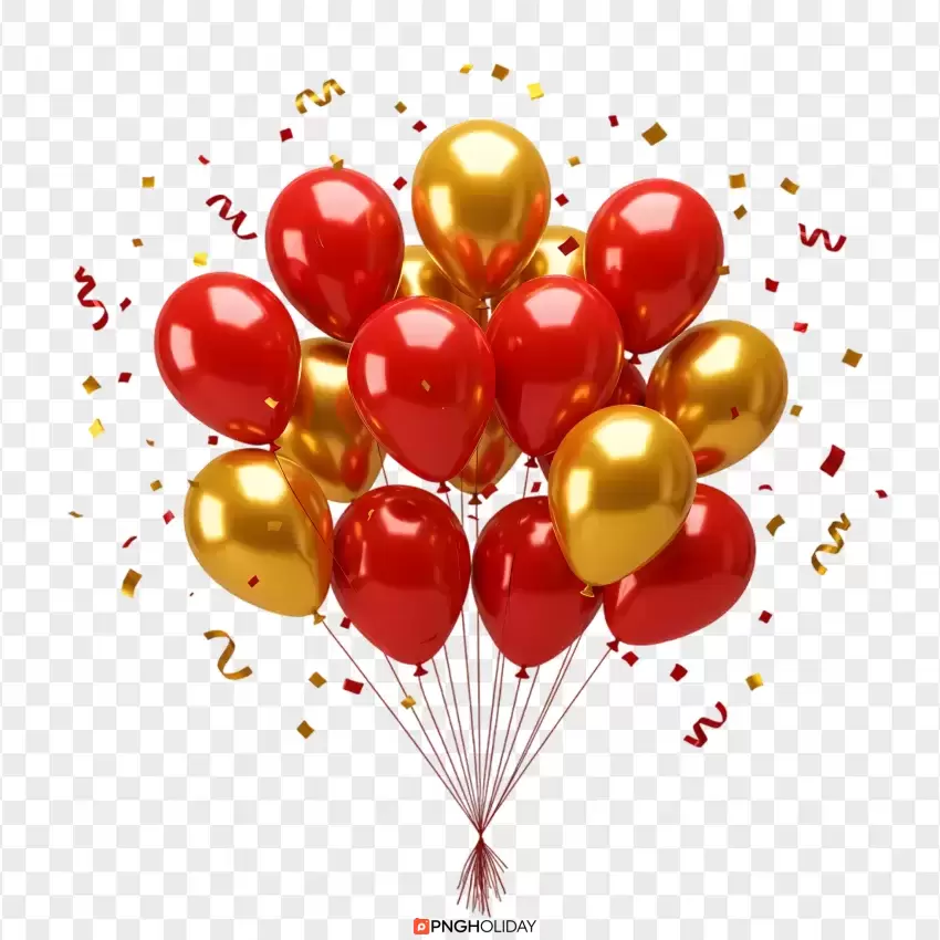 Red Balloons with Gold Highlights PNG