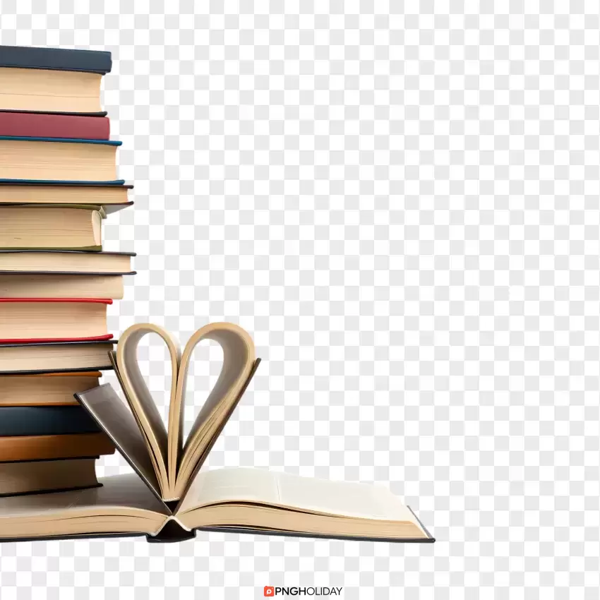 Stack of Books with Heart Shape Pages PNG