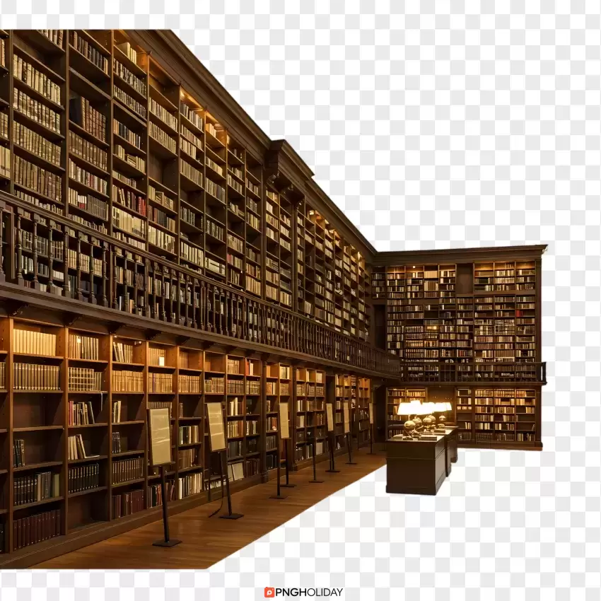Vintage Library Aesthetic Bookshelf PNG